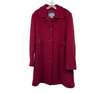 Nine West Womens Nubby Pea Coat Button Up Wool Blend Claret Size 14 Pockets